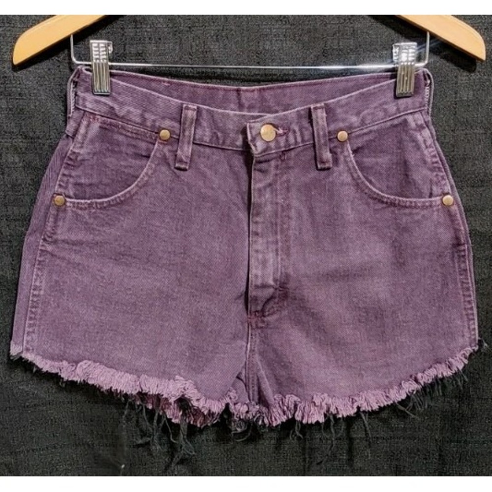 Vintage Wrangler Cut Off Shorts Festival Daisy Duke Burgundy Raw Hem Western